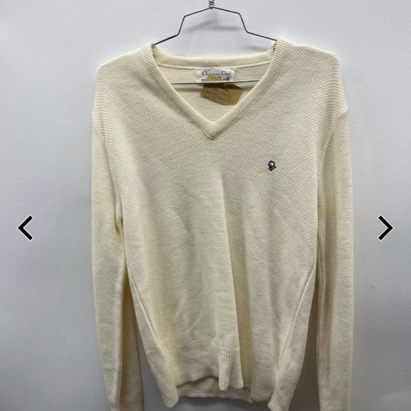Christian Dior Monsieur Men's Cream Vintage V Neck Sweater Sz M